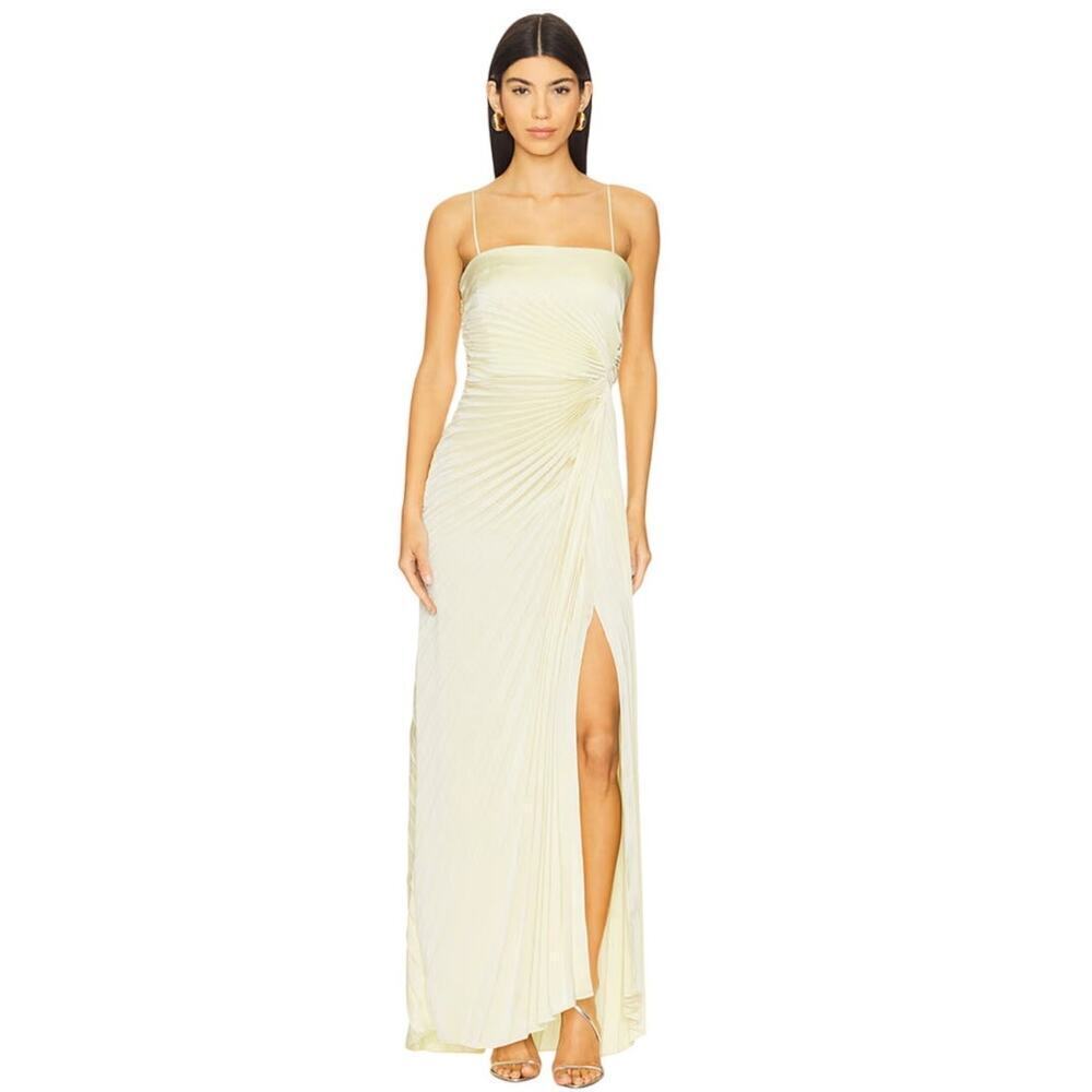 ALC pleated Layla evening dress gown Canary light green size 6/8